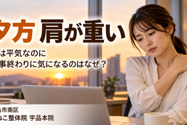 夕方 肩が重い ｜仕事終わりの首肩の重さと日中の姿勢・呼吸・身体の使い方｜広島市南区 かねこ整体院 宇品本院