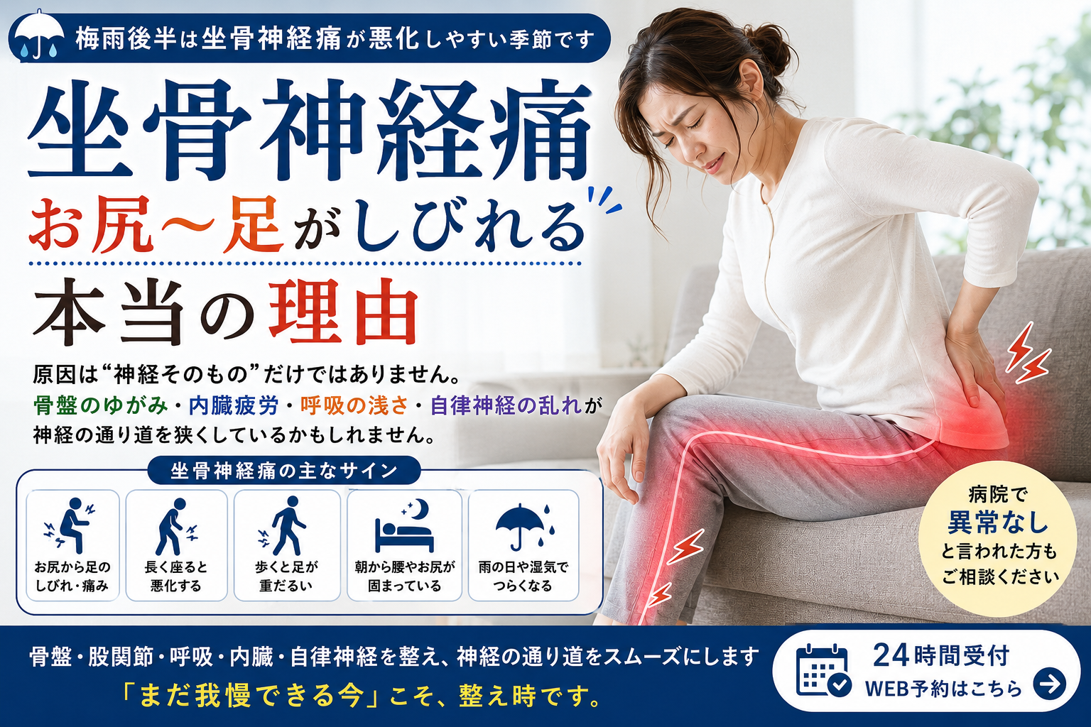 坐骨神経痛でお尻から足にしびれや重だるさが出ている状態｜広島市南区 かねこ整体院 宇品本院
