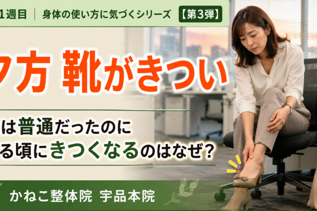 夕方 靴がきつい ｜朝は普通だった靴が帰る頃にきつくなる理由｜広島市南区 かねこ整体院 宇品本院