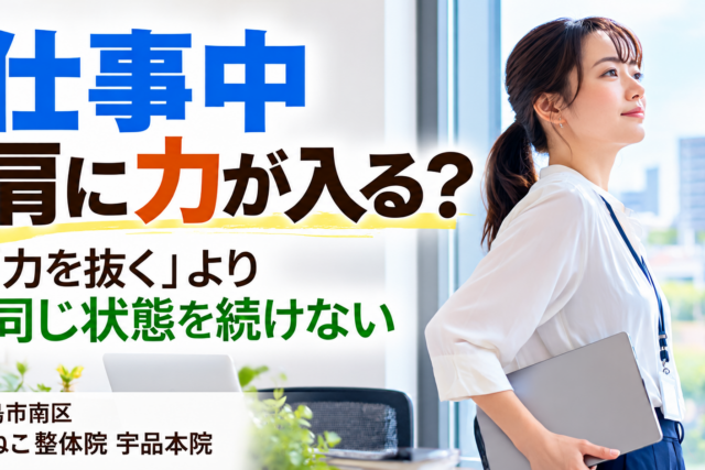 仕事中 肩に力が入る｜首肩の力みと仕事中から帰宅後までの身体の使い方｜広島市南区 かねこ整体院 宇品本院