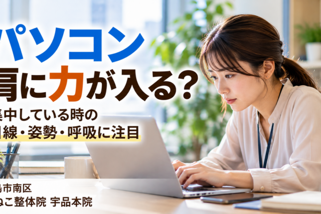 パソコン 肩に力が入る ｜デスクワーク中の目線・姿勢・呼吸と首肩の力み｜広島市南区 かねこ整体院 宇品本院
