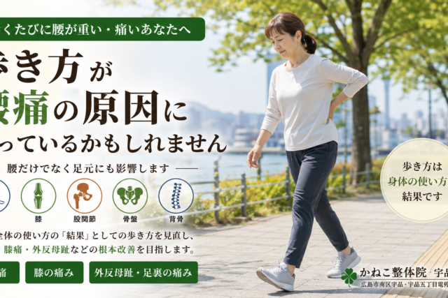 歩き方 腰痛 原因｜その歩き方が腰だけでなく足（外反母趾）にも負担をかけているかもしれません｜広島市南区 かねこ整体院 宇品本院